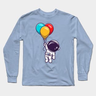 Cute Astronaut Floating With Colorful Balloon Cartoon Long Sleeve T-Shirt